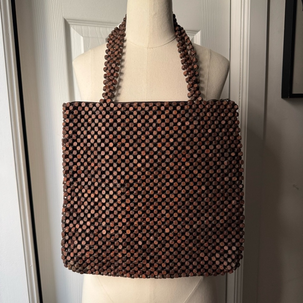 Vintage Dark Brown Beaded Tote